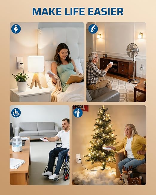 DEWENWILS Remote Control Outlet Wireless Wall Mounted Light Switch, Electrical Plug in On Off Power Switch for Lamps, Fans, Household Appliance, No Wiring, 100 Feet RF Range, Programmable