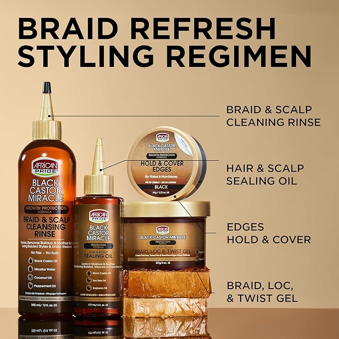 African Pride Black Castor Miracle Hold & Cover Edges Hair Gel with Black Castor Oil & Coconut Water Edge Control for Braids, Locs, Slick Styles & Strong Hold 2.25oz