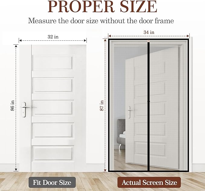 Yotache Magnetic Screen Door Fits Door Size 32 x 86, Screen Size 34" x 87" Reinforced Fiberglass Mesh for Back Door Black