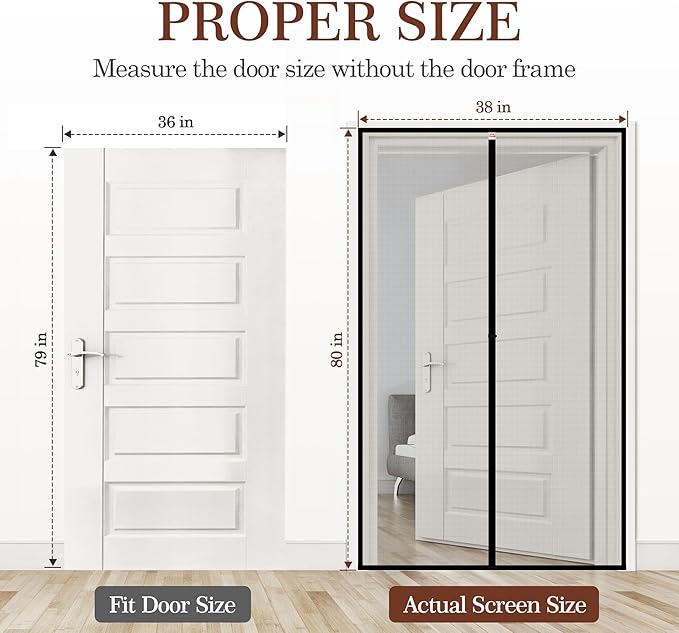 Yotache Magnetic Screen Door Fits Door Size 36 x 79, Screen Size 38" x 80" Reinforced Fiberglass Net Curtain Easy Installation for Walk Through Door Black