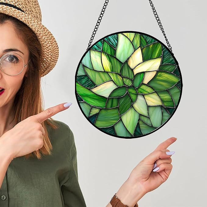 CRISGIF Stained Glass Window Hanging - Ireland Green Suncatcher for Doors Garden Patio Sun Catchers Decor Mother's St. Patrick's Day Birthday for Women Men Mom Nana Friend 11.8 in
