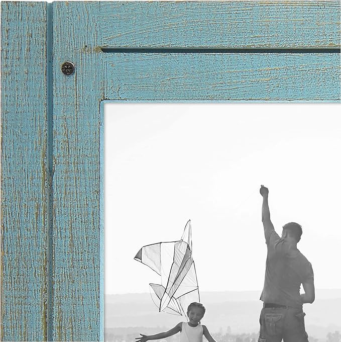 Americanflat Hinged 4x6 Triple Picture Frame with 3 Photo Openings and Polished Glass - Distressed Wood Collage Picture Frames for Tabletop and Wall Display - Hampton Collection - Turquoise Blue