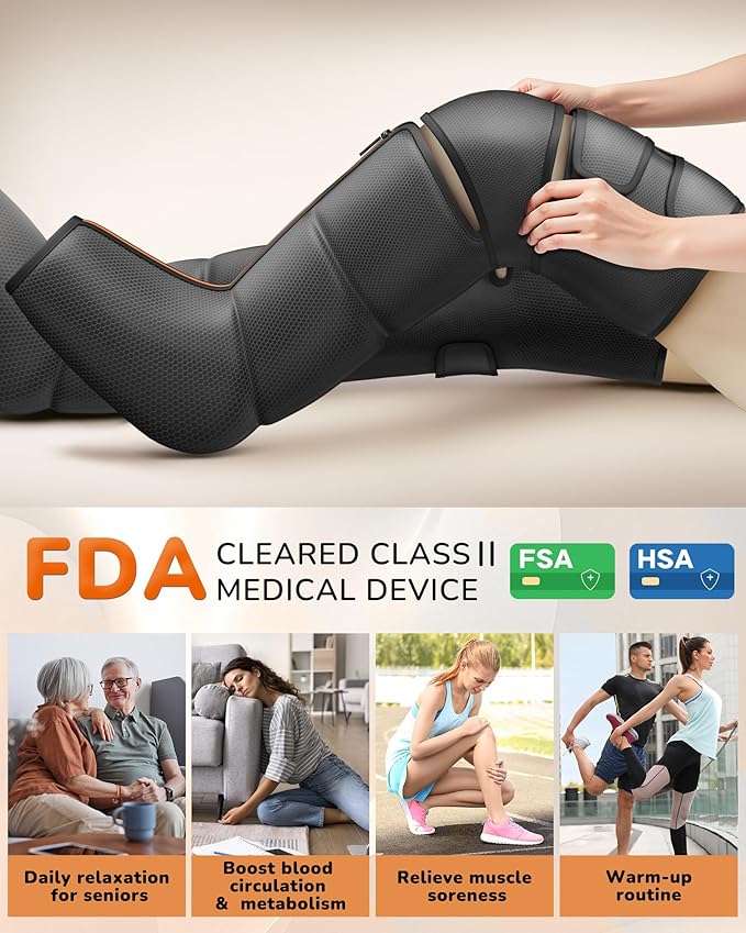 JZBRAIN Leg Massager with Heat and Compression : Foot and Calf Massager for Circulation and Pain Relief, Sequential Compression Boots with 6 Modes, 9 Intensity, 3 Heat - Gifts for Mom, Dad, Him, Her