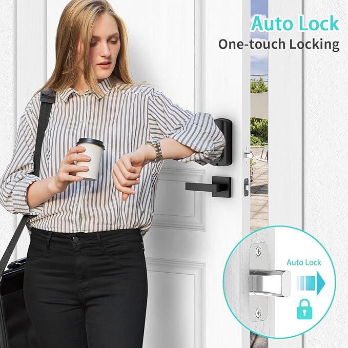CINOP Smart Locks for Front Door with Handle Set, App Control, WiFi Front Door Lock Touchscreen keypad, Keyless Entry Door Lock Fingerprint Deadbolt, Auto Lock (Black)