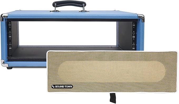 Sound Town Vintage 3U Amp Rack Case, 12.5" Depth with Rubber Feet, Dust Cover, Kickstand, Beau Blue (STVRC-3BL)