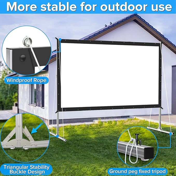 JWSIT Projector Screen and Stand, 80 inch Outdoor Movie Screen-Upgraded 3 Layers PVC 16:9 Outdoor Projector Screen,Portable Video Projection Screen with Carrying Bag for Home Theater Backyard