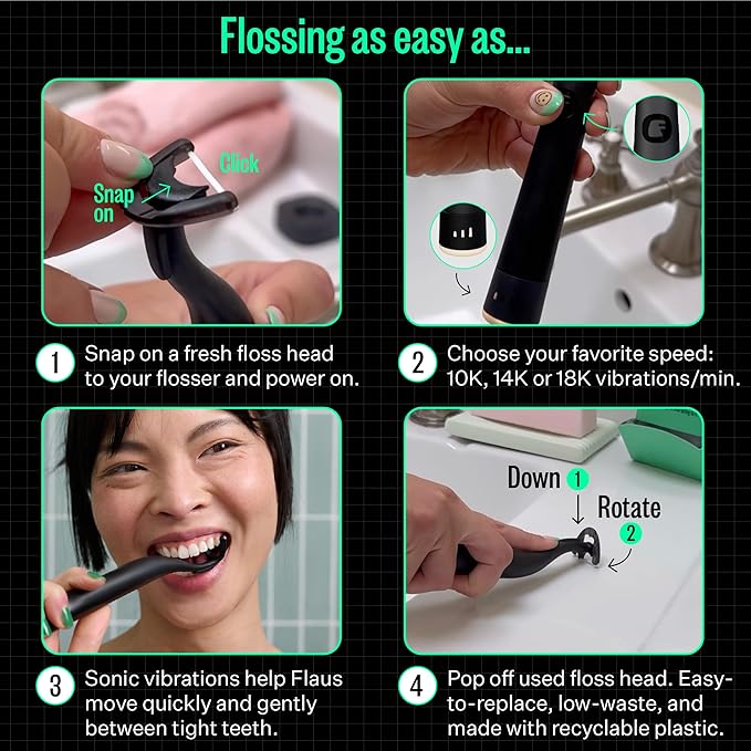 FLAUS Electric Flosser Refills (Oprah's List, Shark Tank) 90ct Extra Strong Woven Dental Floss Heads - No Break, Ultra Durable Refillable Dental Floss Picks for Teeth, Flossing Denstist Tooth Flossers