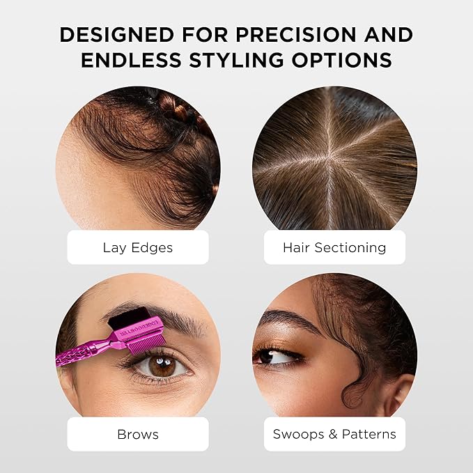 STYLE FACTOR EDGE BOOSTER® Mini Hammer Brush Travel Size | Baby Hair Brush & Double-Sided Edge Control Comb with Boar Bristles | Rat Tail for Precision Styling | Travel Brush for Edges & Baby Hair