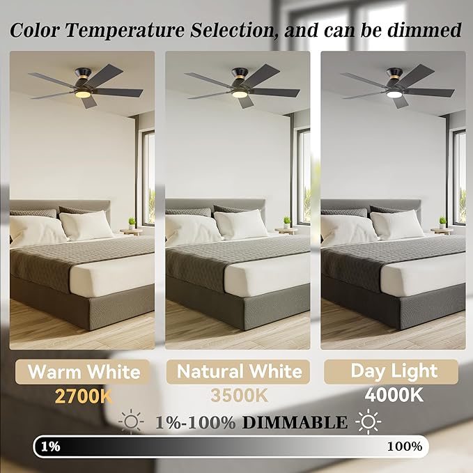 SMAAIR 52 Inch Smart Ceiling Fan with Light and Remote, Flush Mount Modern Ceiling Fan with lights,Compatible with Alexa/Google Assistant/Siri,Timer and Schedule,10 Speed DC Motor,Black
