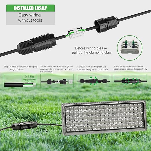 Junction Box Cable Connector Waterproof Cable Connector 2 Way with 3 Pin Electrical Junction Box Connectors 22-10 AWG 32A Ø4-9mm Wire (5 Pack)