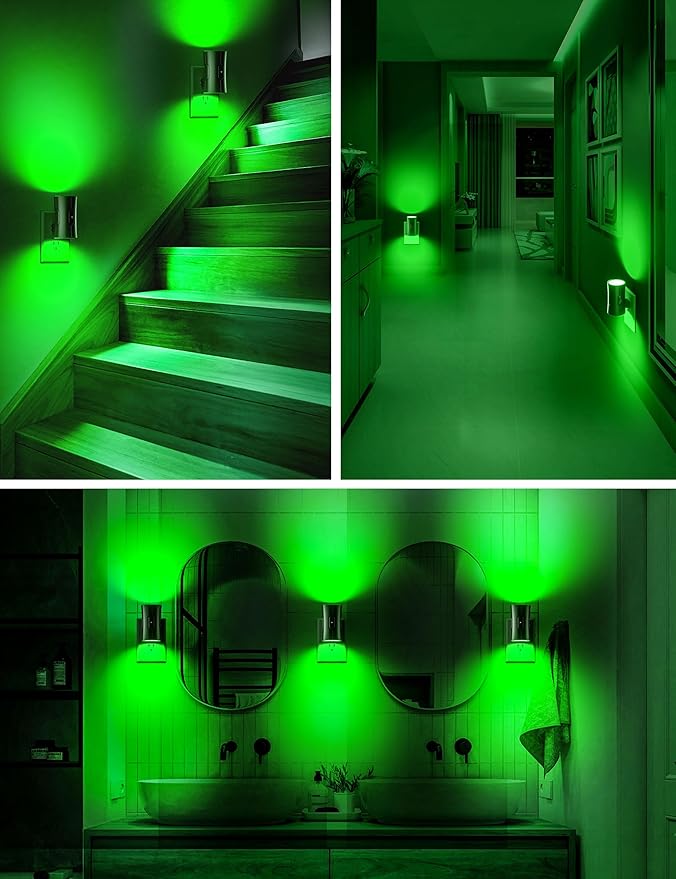 Sujeet LED Night Light, Night Lights Plug into Wall, Dusk to Dawn Sensor, 0-100LM Adjustable Brightness, Green Nightlight, Dimmable Night Light, Decorative for Holiday, Party Decor, 2 Pack