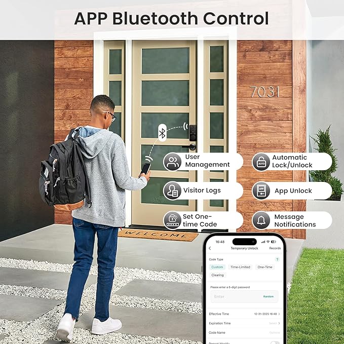 Biquole Smart Lock with Handles, Fingerprint Door Lock App Control, Keyless Entry Door Lock Set, Electronic Keypad Deadbolt, Auto & One Touch Lock, Easy Installation, IP54, Digital Smart Code