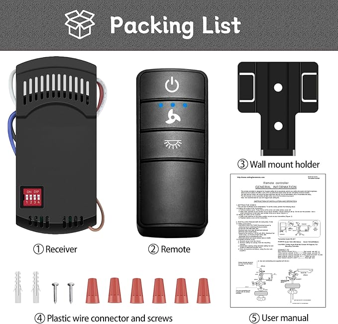 Universal Ceiling Fan Remote Control Kit,Hampton Bay Fan Remote Kit Replacement for Hunter,Harbor Breeze, Home Decorators,3-Speed, Light Dimming,Time Delay, KUJCE10320/TR222A,2AAZPHD3/HD3,98130,TX028C