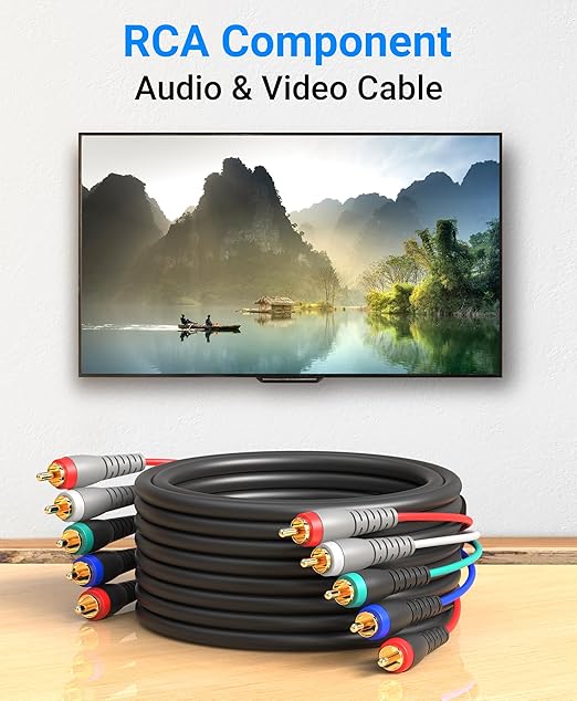 BlueRigger Component Video Cable with Audio (10FT, RCA- 5 Cable, Supports 1080i) - Compatible with DVD Players, VCR, Camcorder, Projector
