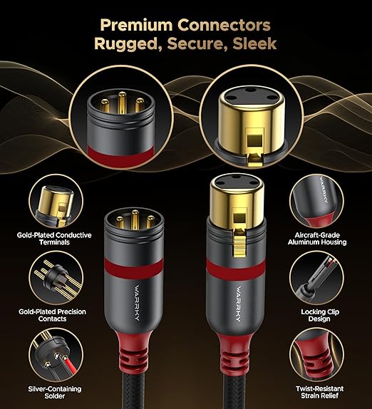 Warrky XLR Cables 6ft 1 Pack [Oxygen-Free Copper (OFC), Gold-Plated Connector] Balanced Microphone Cable Male to Female Professional Hi-Fi XLR Cable