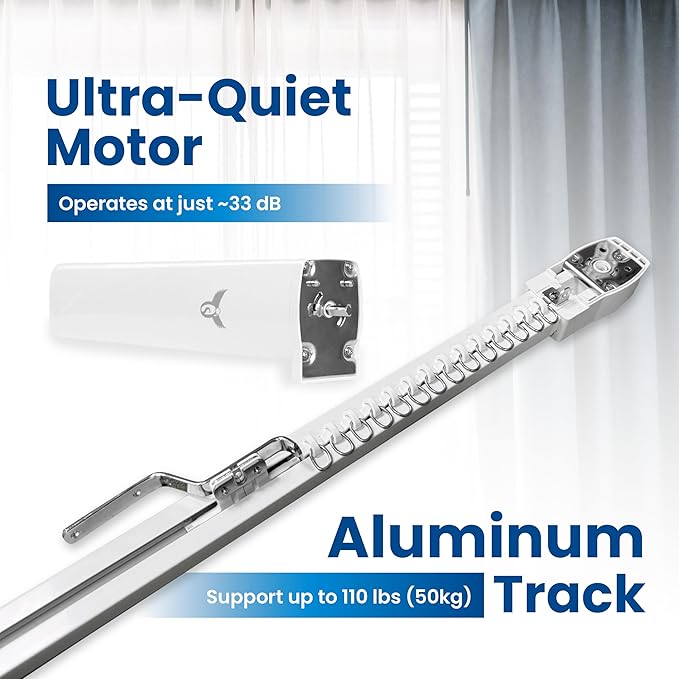 Osprey Smart Curtain Track, 5ft3/1.6m, Single-Piece Motorized Rod, Quiet Heavy-Duty Motor, Remote & App Control, Compatible with Alexa & Google Assistant, Ceiling or Wall Mounted (Single-side opening)