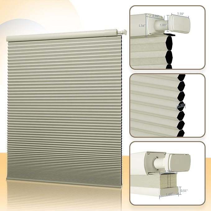 Boolegon No Drill Motorized Cellular Blinds with Remote Motorized Blackout Honeycomb Blinds for Indoor Windows Easy to Install Automatic Cellular Shades for Home,Blackout Beige,Custom Size