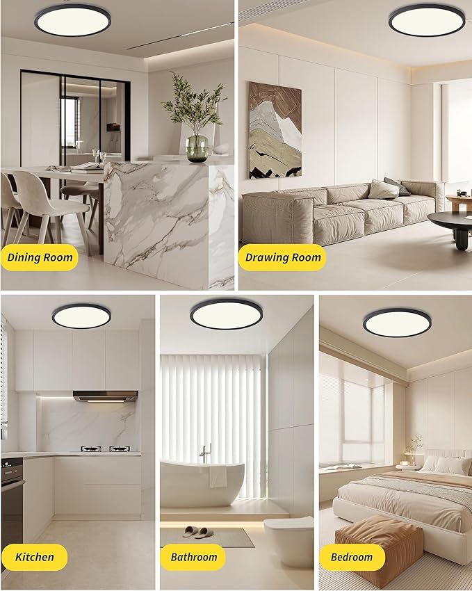 4Pack 12 Inch Dimmable Led Flush Mount Ceiling Light Fixture,Black Round 24w 3000K-6000K, 5CCT Selectable, Modern Flat Panel Super Slim Led Ceiling Light,for Living Dining Kitchen Bedroom Room office