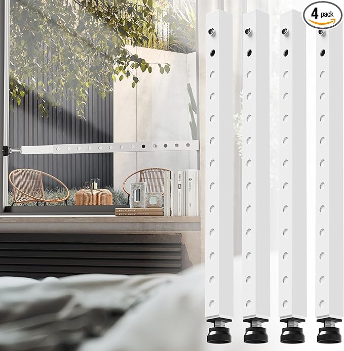 WooFog Window Security Bars Adjustable, Window Bars Security Inside Vertical, Heavy Window Ac Lock Bar with Rubber Feet for Up and Down Windows, 17-32 inch Double Hung Window Stopper -4 PCS Patented