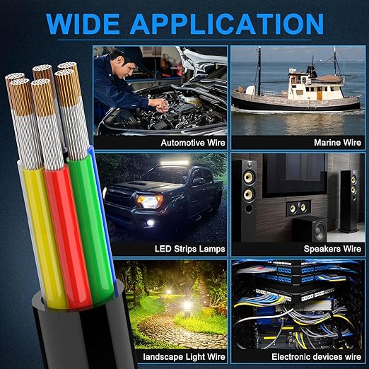 NAOEVO 14 Gauge Wire 6 Conductor Electrical Wire, 14 AWG Stranded PVC Cord, 12V Low Voltage/Tinned Copper/Flexible Cable for Automotive Wiring, Lamp Cord, Marine Cable (50FT)
