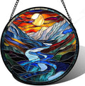 AMDERVEN Stained Glass Window Hanging, Canyon Mountains Sunset View Sun Catcher for Window Home Decor Landscape Suncatcher Mother's Day Birthday Gifts for Women Men Mom and Nana 11.8 in
