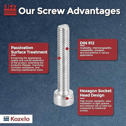 Kozelo 50pcs Socket Head Cap Screws - [M6-1 x 35mm] 304 Stainless Steel Allen Socket Drive for Electrical Motor 3D Printing Fan Engine Replacement Use, Silver