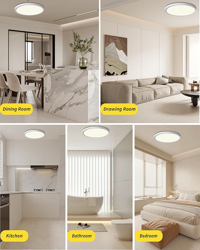4Pack 12 Inch Dimmable LED Flush Mount Ceiling Light Panel,24W 2520LM,2700K-6000K Adjustable Color,Ultra Thin Round White Ceiling Light Fixture for Hallway Kitchen Bedroom Home Office