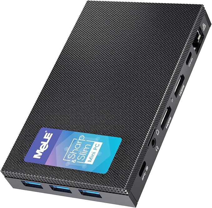 MeLE Quieter3C Fanless Mini PC, Celeron N5105, 8GB RAM, 128GB Storage, Full-Function USB-C, WiFi 5, Support Triple Screen Display, Slim Desktop on Industrial, Home, Office