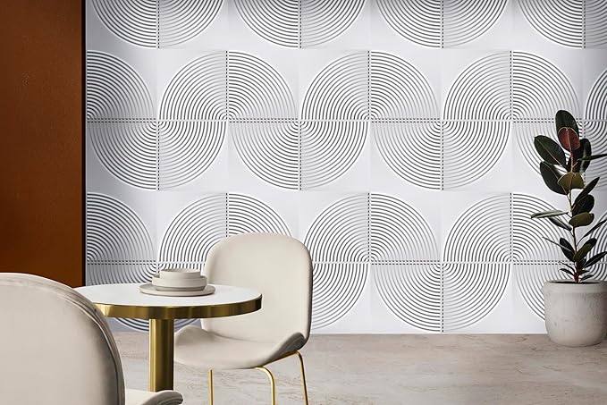 From Plain To Beautiful In Hours 9002 Arc Swell PVC 12 in x 12 in Peel and Stick Wall Panels (Covers / 10 sq.ft), White Matte, 10 Piece