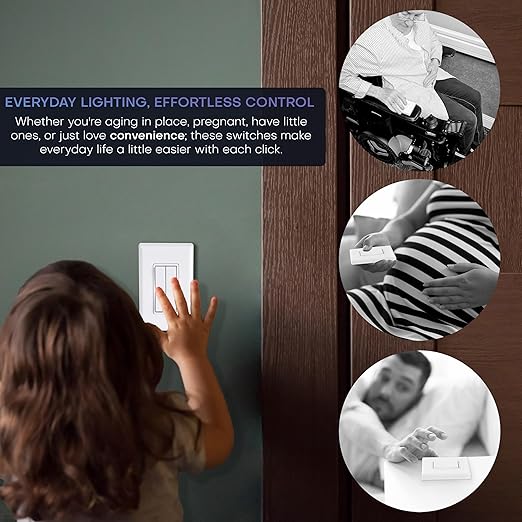 RunLessWire Fan & Light Battery-Free DIY Wireless Light Switch Kit 150ftRF Range Kinetic for Bathrooms & Ceiling Fans: 1 Dual Remote Switch Controls 2 5A On/Off Receivers Separately – Light Almond