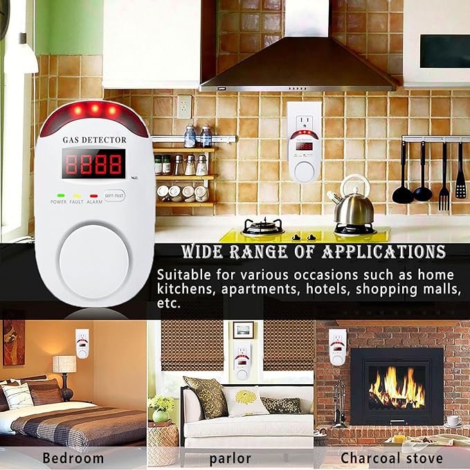 COLORWELL Gas Alarm，Propane detectors for Home，Gas Alarm Detector for Home，Plug-in & Wall-Mounted LED Sound/Light Alarm for Home & RV - Detects LNG/LPG/Combustible Gas, Deaf-Friendly