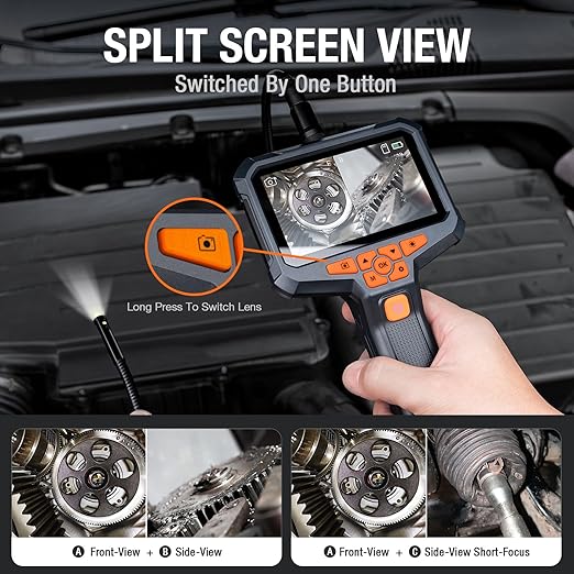 Dual Lens Endoscope Camera with Light, Teslong 4.3" HD Snake Borescope Inspection Camera, Automotive Scope Cam with Flexible Cable, Home Waterproof Fiber Optic for Sewer Drain Pipe (3.3FT)