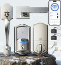 Veise VE027-H Built-in Wi-Fi Fingerprint Smart Deadbolt Lock with Handleset, App Remote & Voice Control, Keyless Entry Front Door Lock Set, Touchscreen Keypad, Auto-Lock, Easy Setup, Satin Nickel