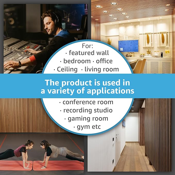Art3d 4 Pack 47.2 x 23.6in. Wood Slat Acoustic Panels for Wall and Ceiling - 3D Fluted Sound Absorbing Panel with Wood Finish - Walnut