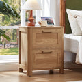 Joaxswe Farmhouse Nightstand with Charging Station, End Tables Bedroom with 2 Large Drawers & 4 Thickened Table Legs, Dark Wood