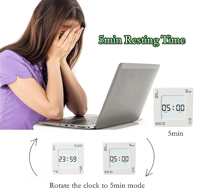 Excellent Home & Office Timer with Clock, 5, 15, 25 and DIY Custom Set Time Minutes Preset Countdown Timer, Easy-to-Use Time Management Tool (White), G400