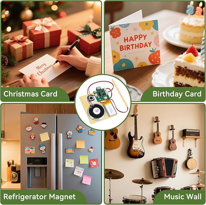 2PCS Customize Recording Module with LED Strip DIY Music Voice Recording Module Chip with Speaker,Type-C Cable,Capability16 Minutes Music for Personalized Greetings, Holiday Crafts Cards with Manual