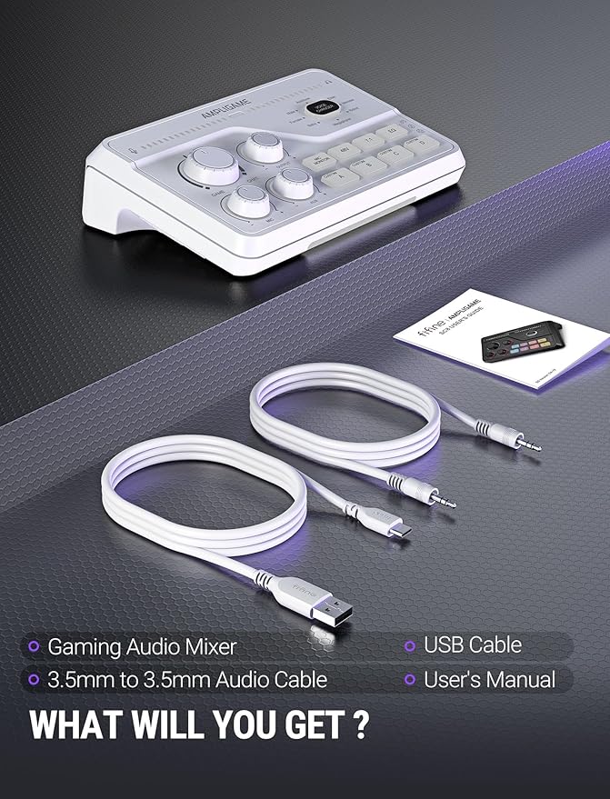 FIFINE Audio Mixer for Gaming with 7.1ch Surround Sound-Volume Knob-Mute-Voice Chat, RGB Computer Mixer with XLR Mic Interface Compatible wtih TV for Live Streaming-AmpliGame SC8W