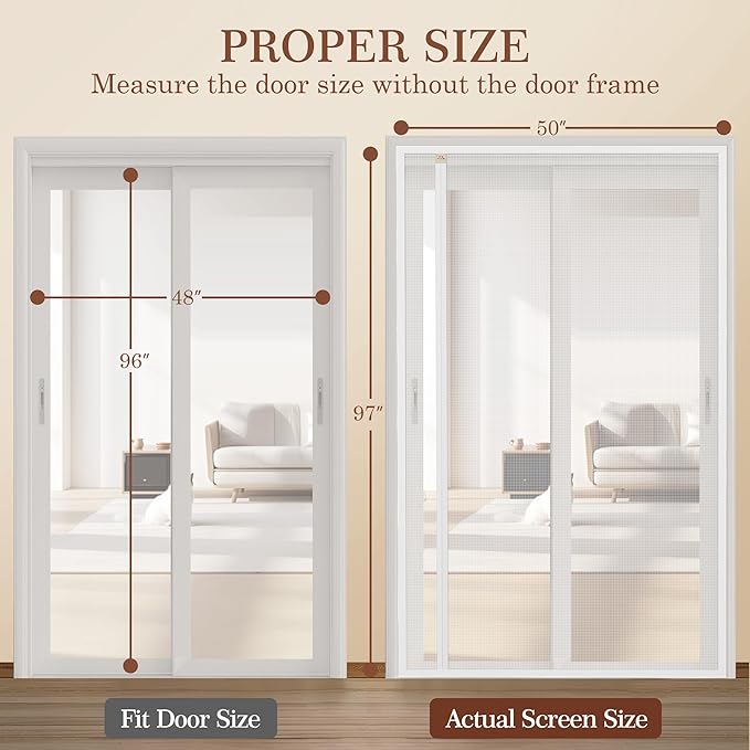 Yotache Reversible Left/Right Opening Magnetic Screen Door Fits 48 x 96 inch Doors, Screen Size 50" x 97" Anti-Tearing Net with Strong Magnets for Front/Back Patio Door, White