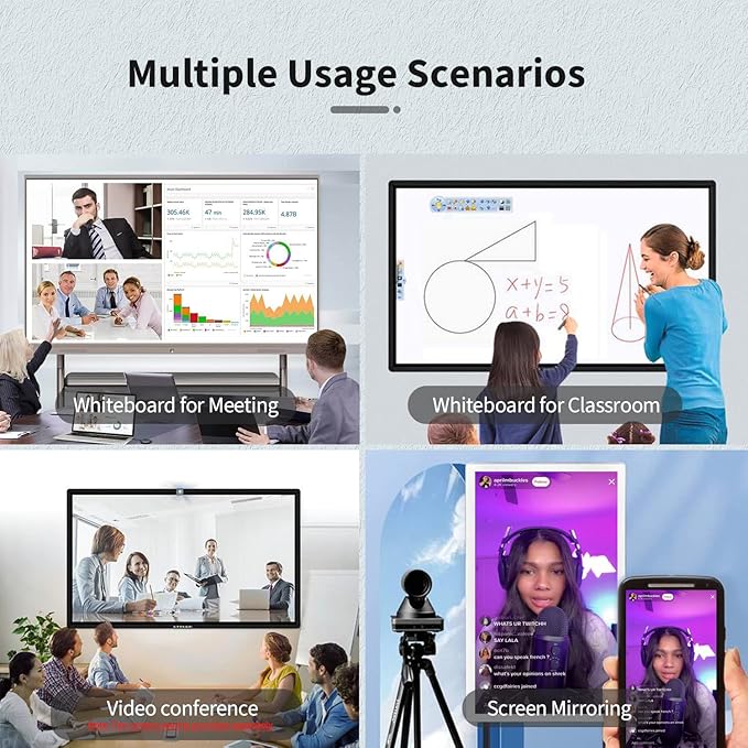 TouchWo 43 inch Interactive Touchscreen Monitor, Smart Board with 16:9 Display 1080P, Win-10 Electronic Whiteboard Touchscreen PC for Office and Classroom, Core i3 RAM 4G & ROM 128G