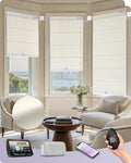 Graywind Smart Roman Shades Compatible with Alexa Google WiFi Hardwired Automatic Blinds with Remote Blackout Plain Fold Soft Roman Window Shades for Windows Doors, Custom Size (Textured Oat)