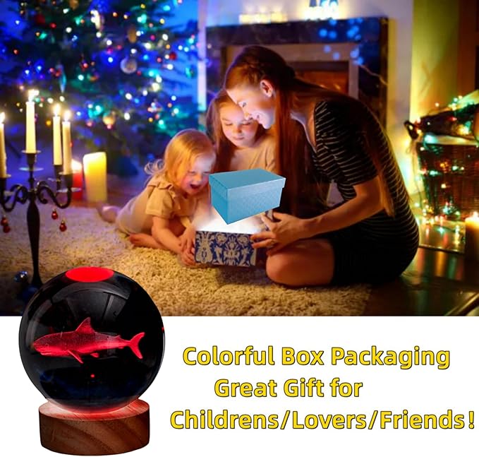 3D Crystal Ball Shark Lamp,Lifelike 3D LED Shark Night Light,16 Color Changing Light,Dimmable Remote Control
