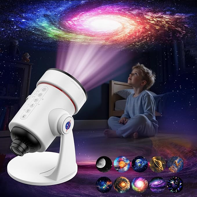 Galaxy Projector White Noise Machine Features 28 Non-Repeating Natural Soothing Sounds, 10 Realistic Star Light Nebula Scenes,Star Projector 1/2/4H Sleep Timer Therapy for Children and Adults