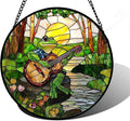 DASTOLL Stained Glass Window Hanging, Frog Playing Guitar Suncatcher Diamond Glass Panel Funny Sun Catchers Decor for Birthday for Women, Men, Wife, Aunt, and Mom 6.3 in
