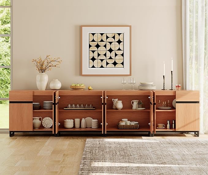 WAMPAT Modern TV Stand for TVs up to 120 inch, 4 in 1 Wood Entertainment Center TV Console Table with Adjustable Shelves and Metal Base for Living Room,Bedroom, Mocha