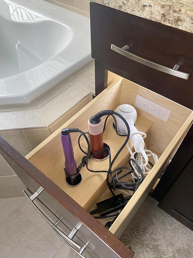 My Tidy Space Compact Combo (1) USB-A (1) USB-C (2) 15 Amp in-Drawer Docking Station Outlet Plugs with Retractable arm