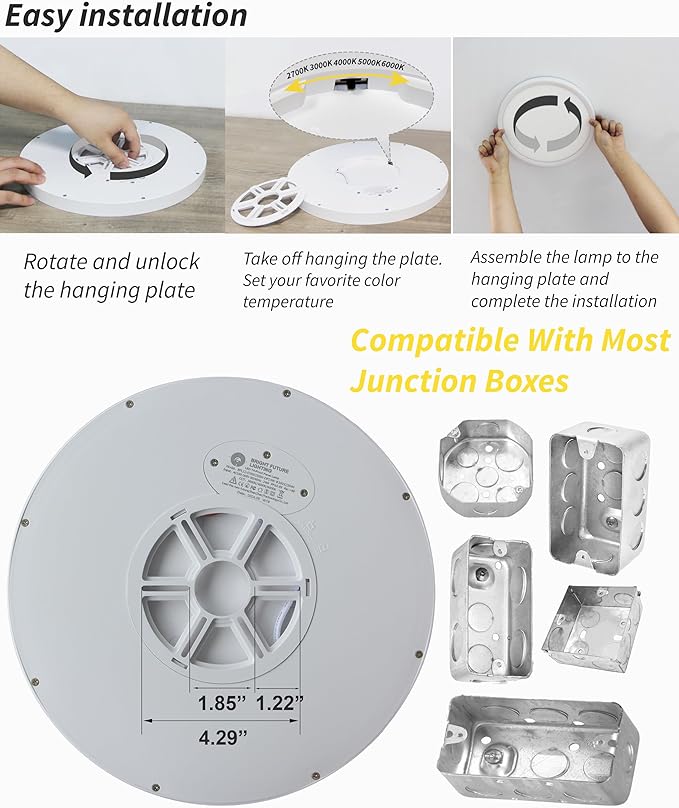 4Pack 12 Inch Dimmable LED Flush Mount Ceiling Light Panel,24W 2520LM,2700K-6000K Adjustable Color,Ultra Thin Round White Ceiling Light Fixture for Hallway Kitchen Bedroom Home Office