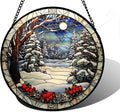 DASTOLL Stained Glass Window Hanging Christmas Tree Winter Snow Night Scenery 6.3" - Suncatcher Door Garden Kitchen Sun Catcher Home Decor Birthday for Mom Men Woman Friend