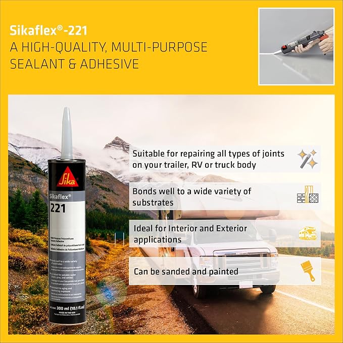 Sikaflex-221 Multi-Purpose Polyurethane Sealant/Adhesive, 10.1 fl oz, Black – Permanent Elastic Seal, Sandable & Paintable, Non-Corrosive, Bonds to Metal, Plastics & More