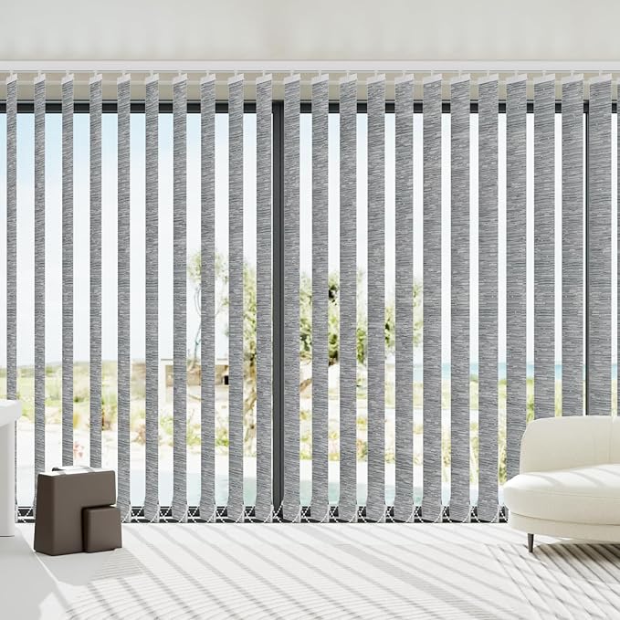 Blindify Motorized Vertical Blinds, Light Filtering Sliding Door Shades Vertical Shades Remote Control Customize, Jacquard Grey